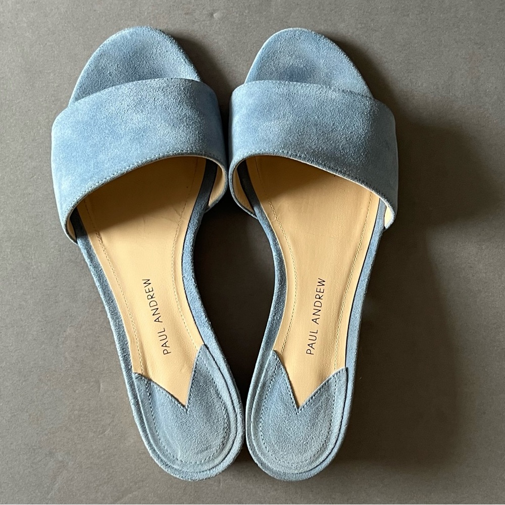 Paul Andrew Blue Suede Mules with Minimalist Design